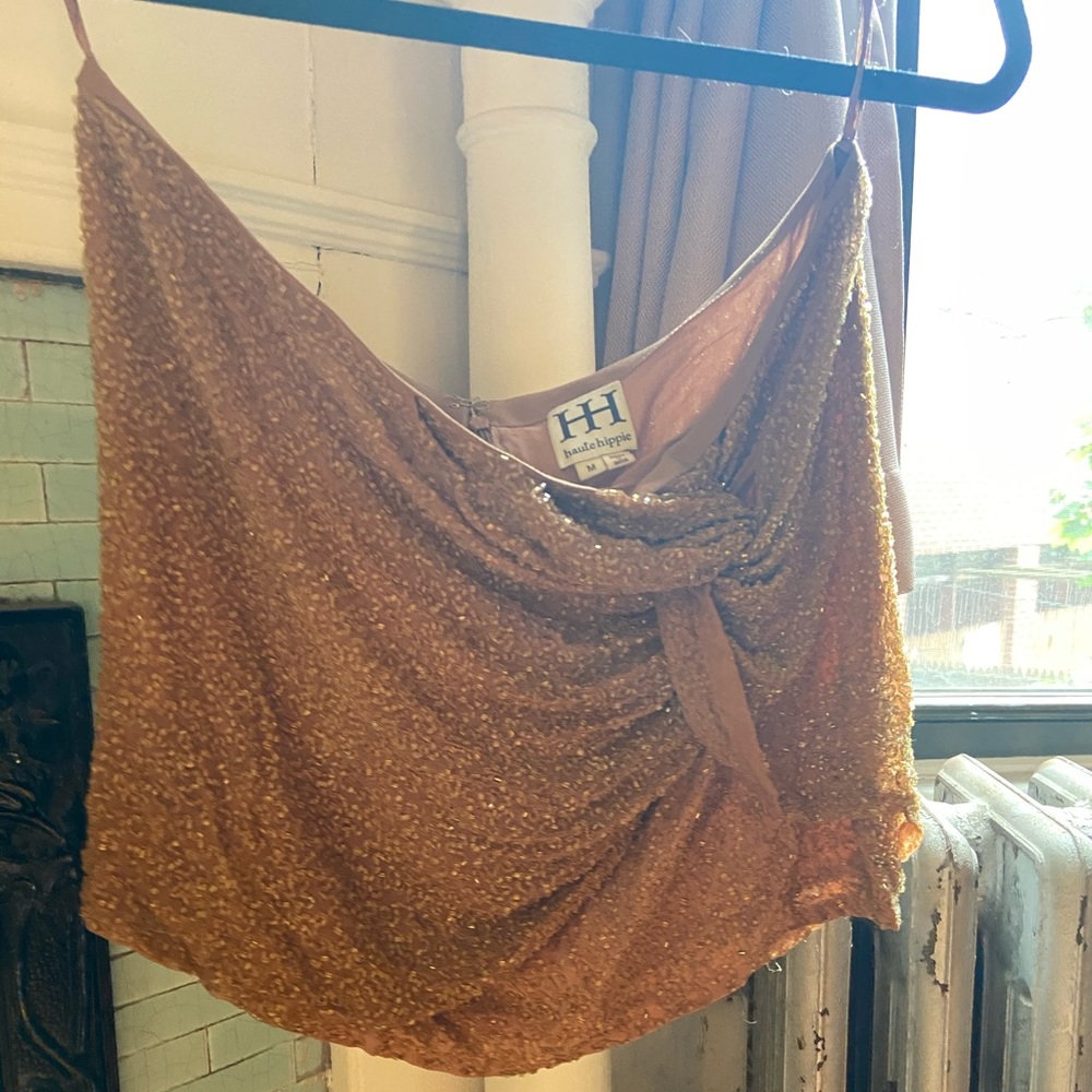 Gold beaded mini skirt